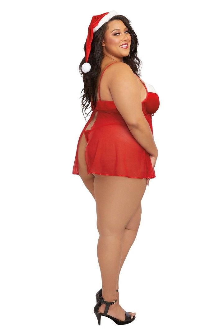 Conjunto Dreamgirl Babydoll Santa Plus Size