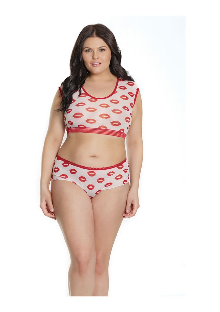 Coquette Top corto y shorts estampado labios Plus