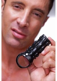 Funda de pene XR Brands Enhancer texturizada negra delgada, imagen 3