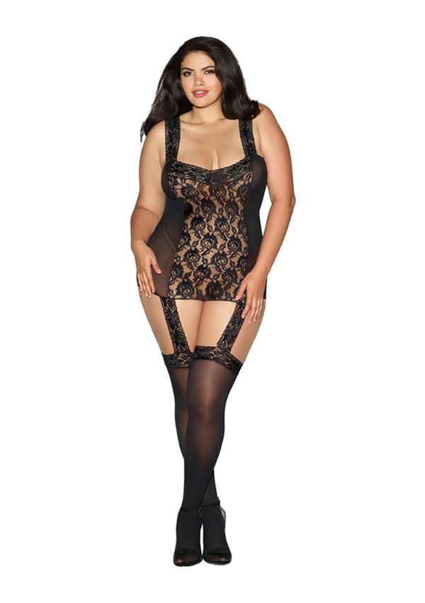 Vestido liguero Dreamgirl lacado espalda con paneles opaco