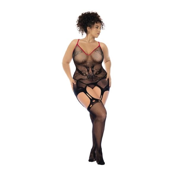 Body de malla Mapalé serpiente y rosa talla queen
