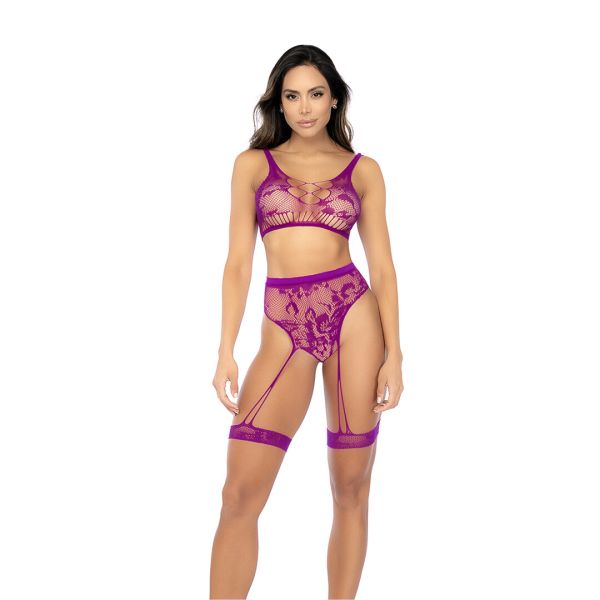 Set Mapalé Pink Orchid fishnet floral con ligas