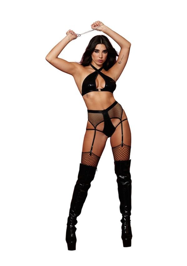 Bralette Cuero Sintético Fishnet Dreamgirl con Liga