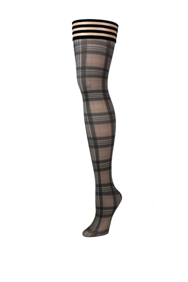 Medias muslo Kix'ies Lori tartán gris y negro, gris