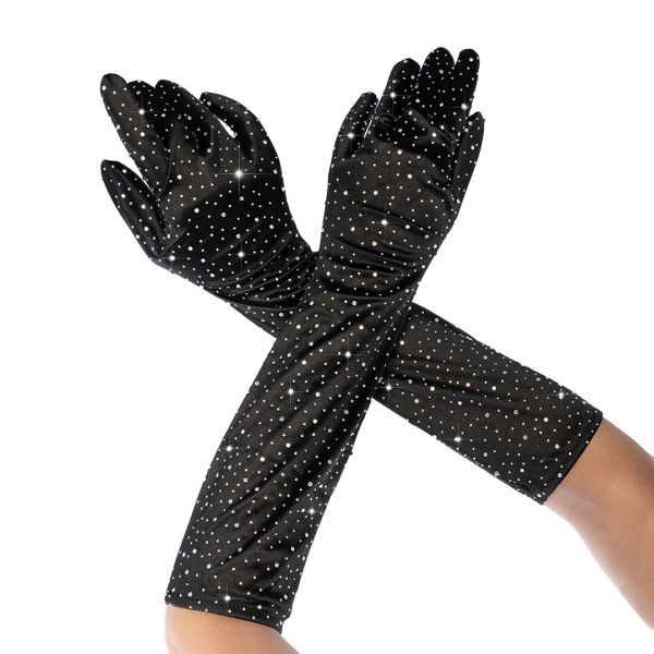 Guantes Opera Mapalé Satén Ribete Rhinestone