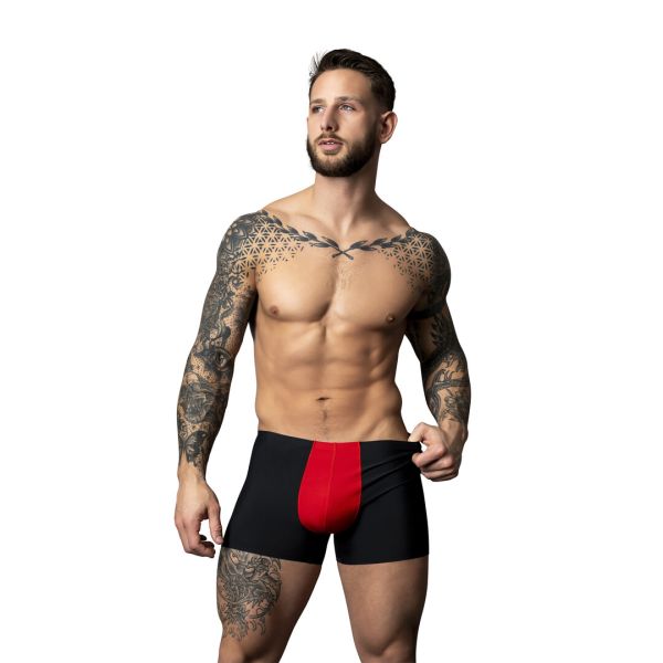 Short de rejilla con bolsa Male Power, negro y rojo