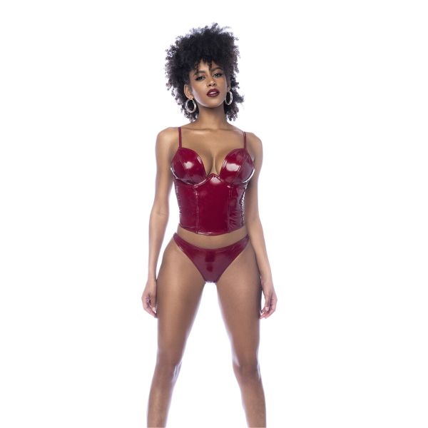Bustier Vinyl Rojo Vino Mapalé con Cremallera Espalda