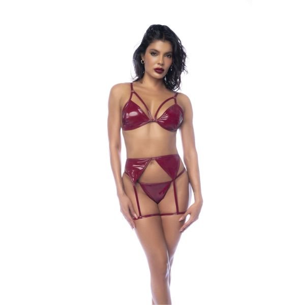 Set tres piezas Mapalé vinilo rojo vino lencería