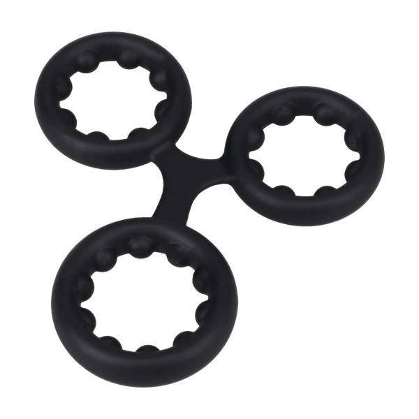 Doc Johnson Triple Stamina Anillo negro con perlas de metal