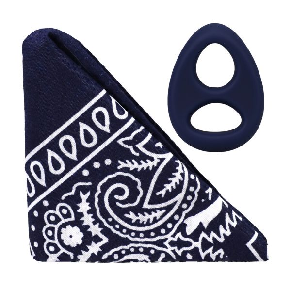 Doc Johnson The Code Cock Ring de silicona con bandana azul marino