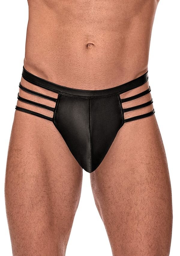 Male Power Tanga Jaula Negro con Correas de Cadera