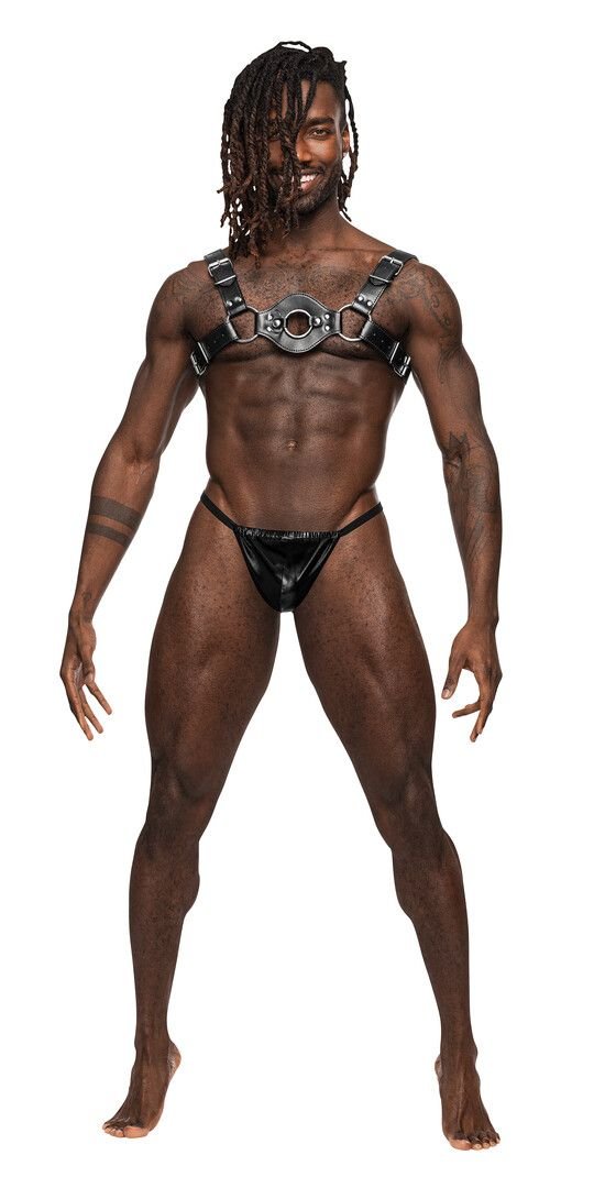 Libra Oval-Opening Leather Harness Male Power