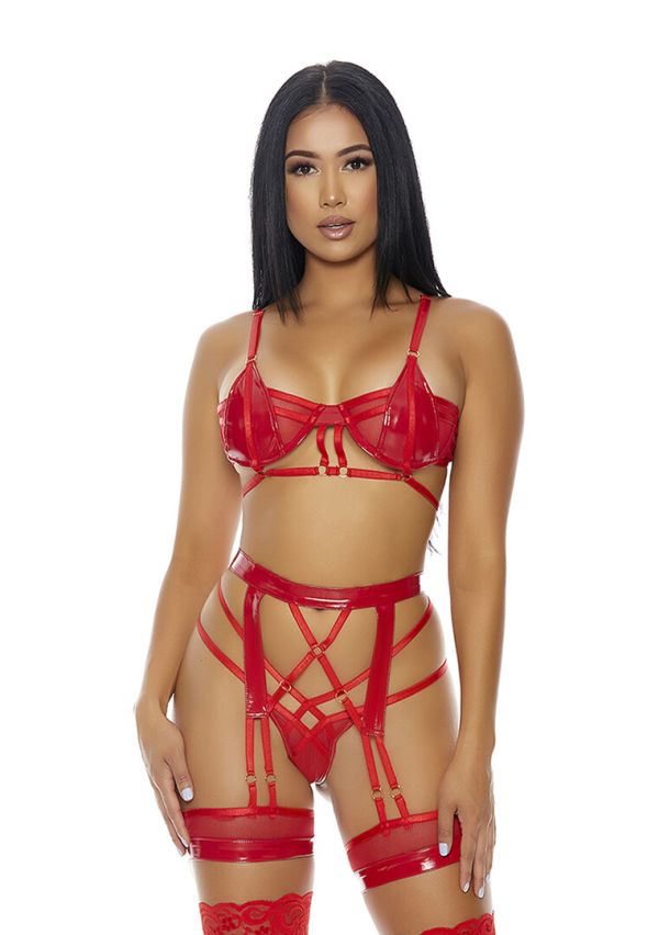 Conjunto Bustier Jaula Malla Vinyl Forplay Double The Fun XL