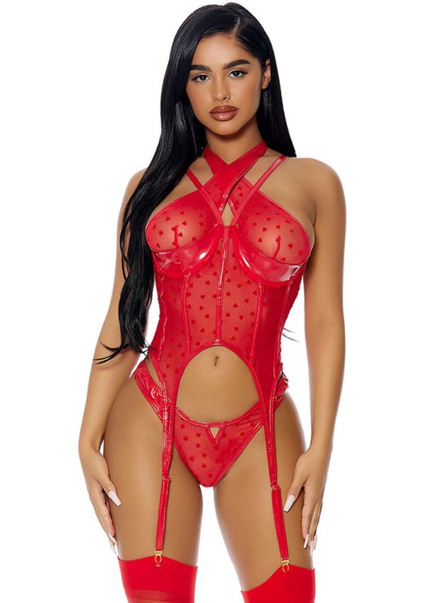 Bustier Mesh Vinyl Forplay con Detalle Corazón