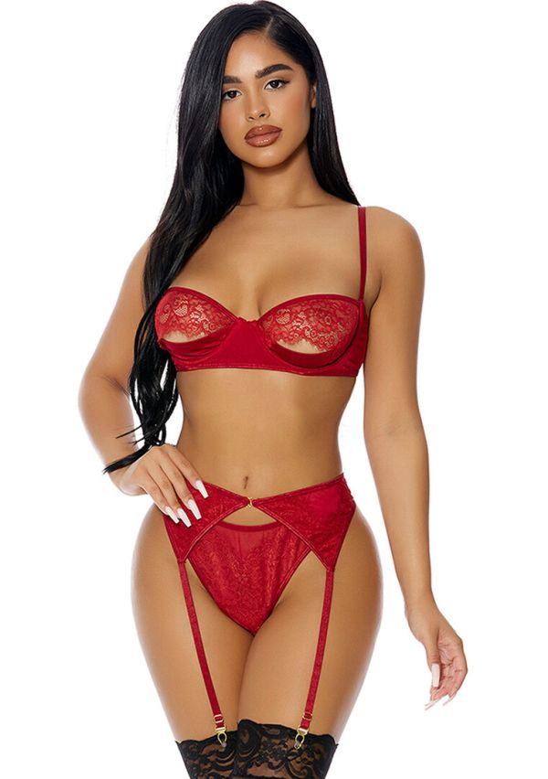 Forplay Conjunto sujetador encaje ondulado con peek-a-boo