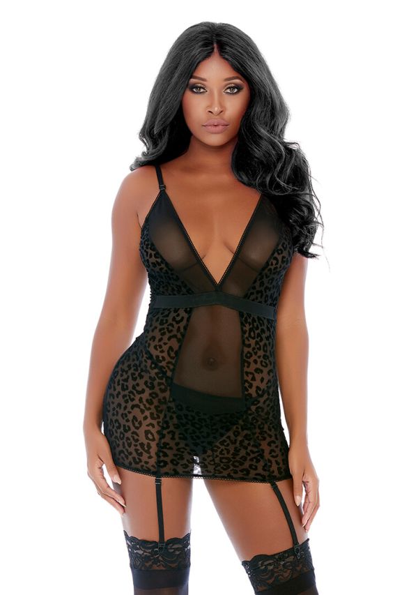 Forplay Camiseta malla guepardo Feline Frisky con ligas