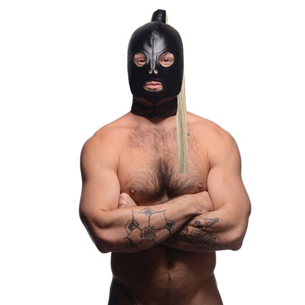 Capucha de Bondage XR Brands con Cola de Caballo Rubia