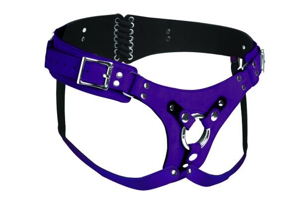 XR Brands Bodice Deluxe Leather Corset Harness, Cordones, Púrpura