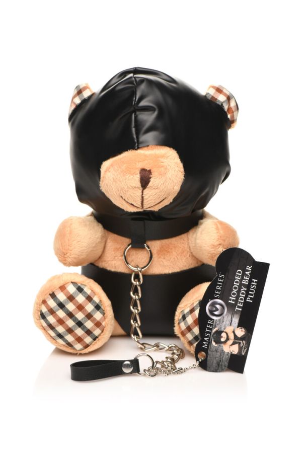 Oso bondage melocotón XR Brands con correa de cadena