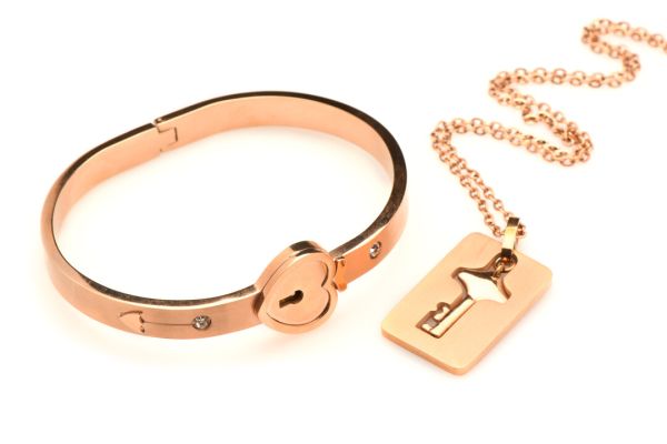 XR Brands Pulsera con Candado y Collar Llave Oro Rosa