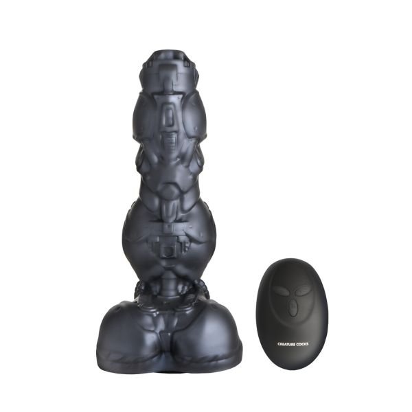 XR Brands Cyborg Cock, Dildo Metálico con Empuje y Vibración