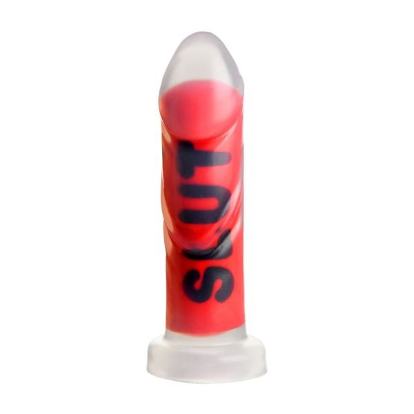 XR Brands SLUT Dildo Rojo Sumiso Mensaje