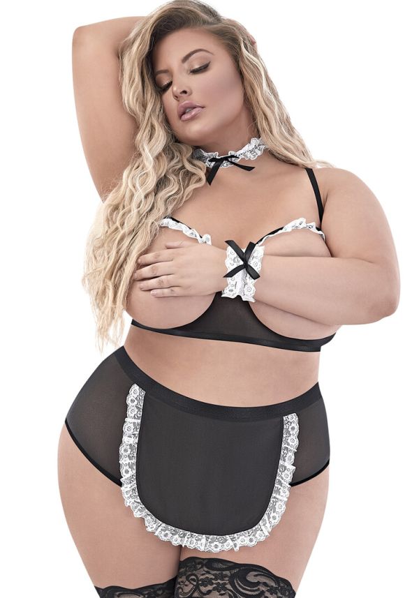 Magic Silk Fancy Fluffer Negro conjunto criada copa abierta