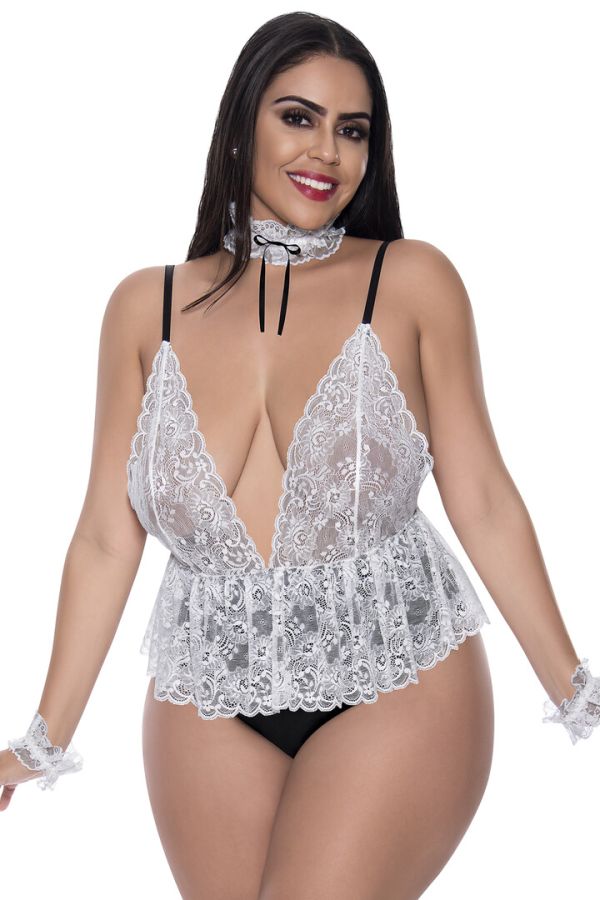 Magic Silk Full Service Teddy encaje blanco