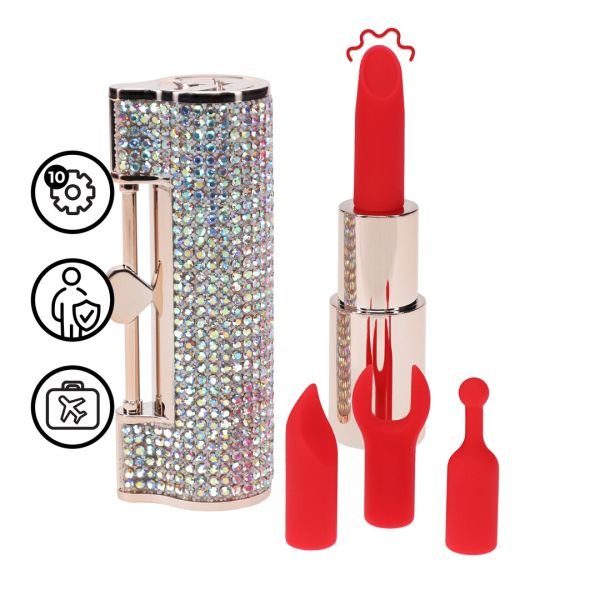 Vibrador lápiz labial Diamond Loveline con brillo iridiscente