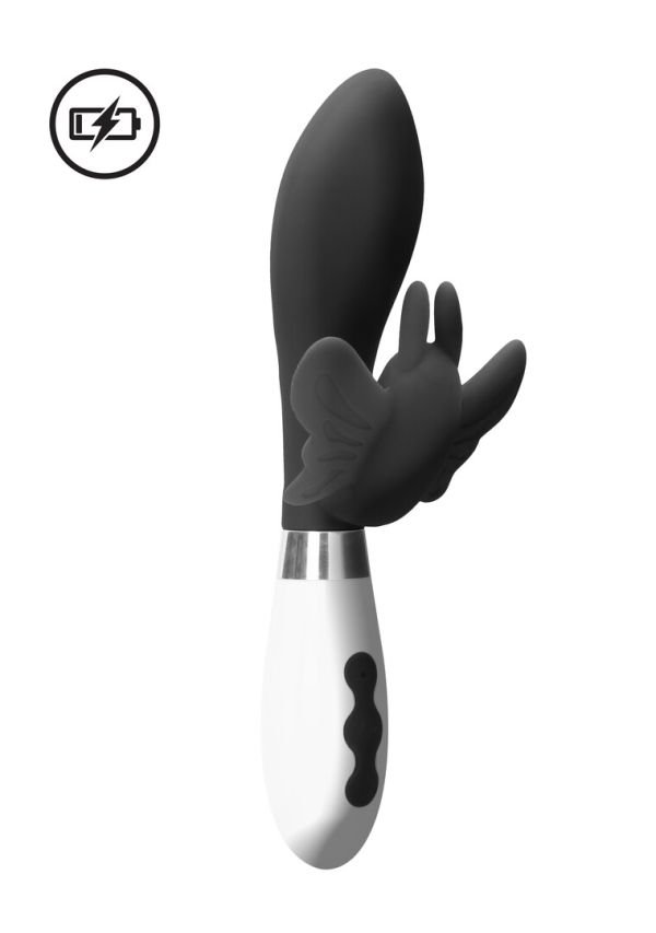 Vibrador mariposa recargable Luna Alexios con diseño de alas, negro