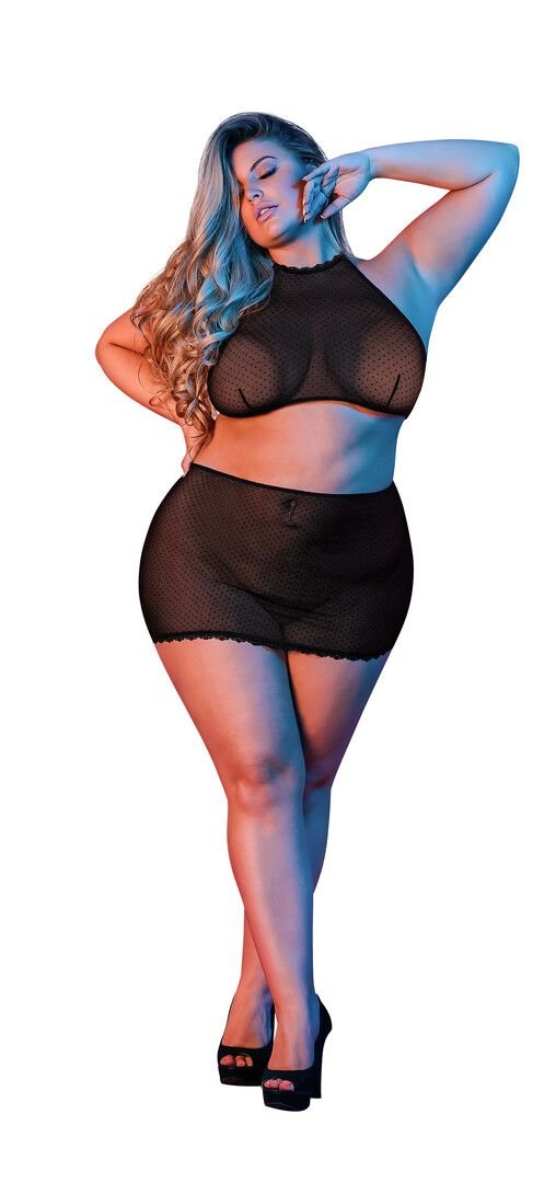 Conjunto Halter Polka Dot Mini Falda Magic Silk
