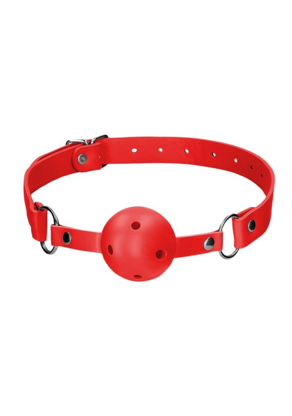 Mordaza de Bola Rojo Cuero Ouch! Correas Cosidas