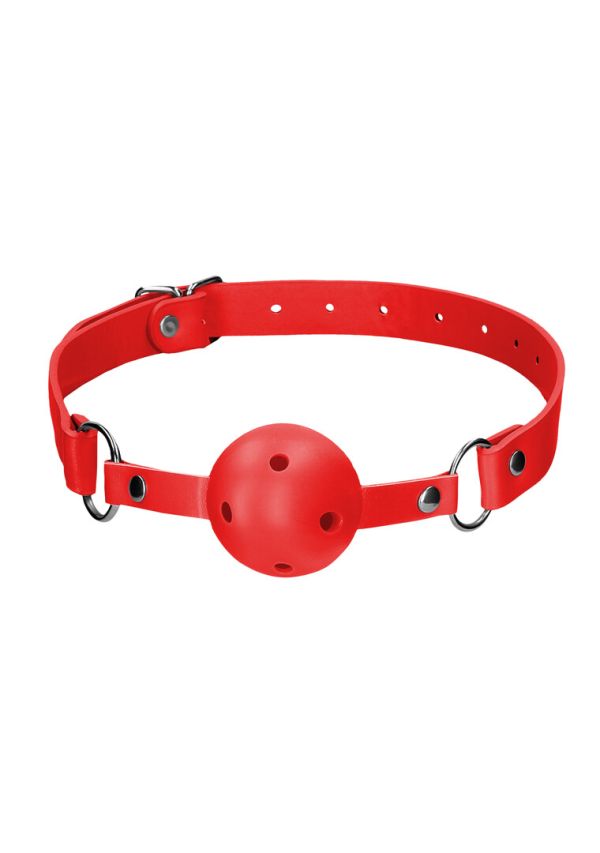 Mordaza de Bola Rojo Cuero Ouch! Correas Cosidas