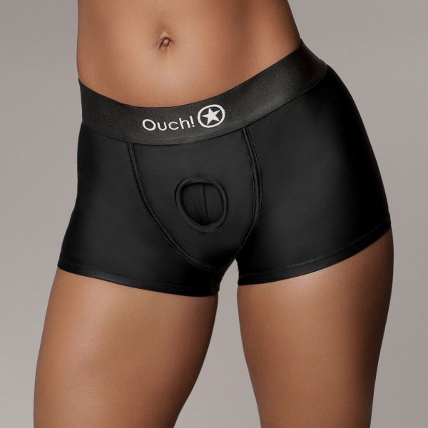 Ouch! Vibrating Strap-On Boxer, Recargable, Negro