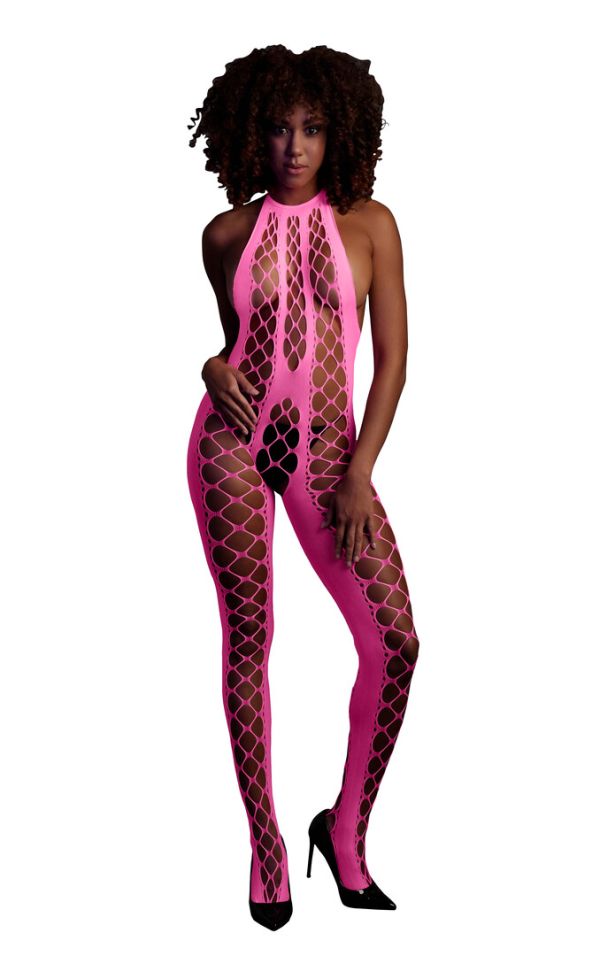 Ouch! Bodystocking de cuello halter activado por UV