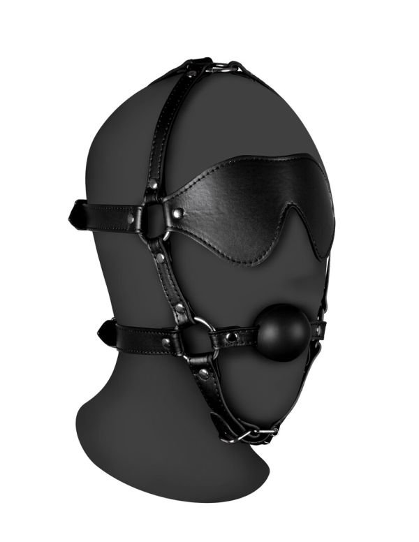 Arnés de Cabeza Ouch! Blindfold con Mordaza de Bola Sólida Negro