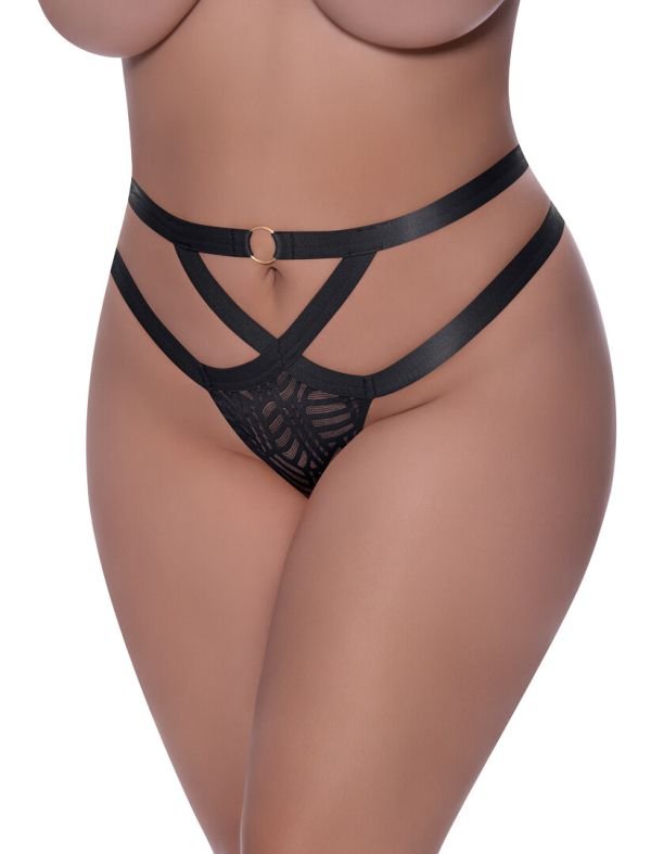 Magic Silk Cheeky de malla con diseño de correa entrecruzada y O-ring