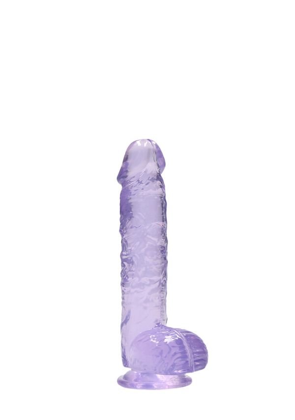 Dildo compacto púrpura RealRock con testículos
