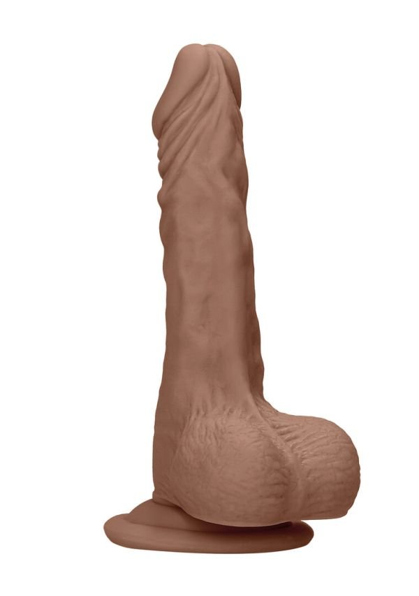 Dildo con testículos marrón RealRock texturado 17cm