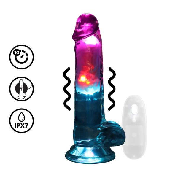 RealRock Dildo LED Transparente 18 cm con Testículos Base