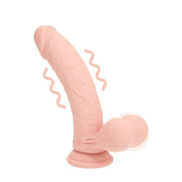 RealRock Vibrador Curvado con Testículos Ponderados, 18 cm