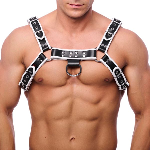 Arnés Red Leather premium L/XL negro con ribete blanco