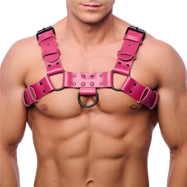 Arnés Red Leather Bulldog S/M rosa lúdico