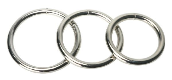 XR Brands Trine Steel Cock Ring Set Three Sizes