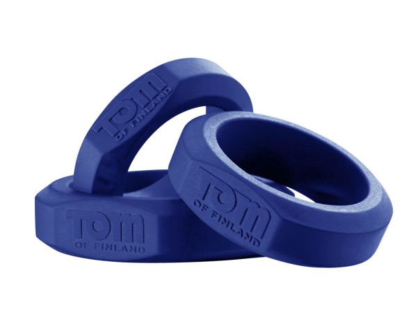 XR Brands Three-Piece Silicone Ring Set, Blue