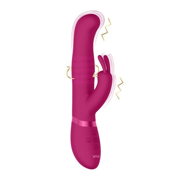 Vibrador conejo con perlas VIVE Izara de triple motor, rotación 360